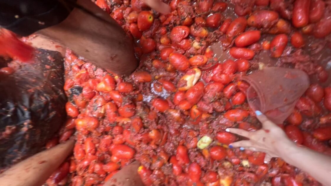 スペインのトマト投げ祭り「トマティーナ」に参加した際の写真