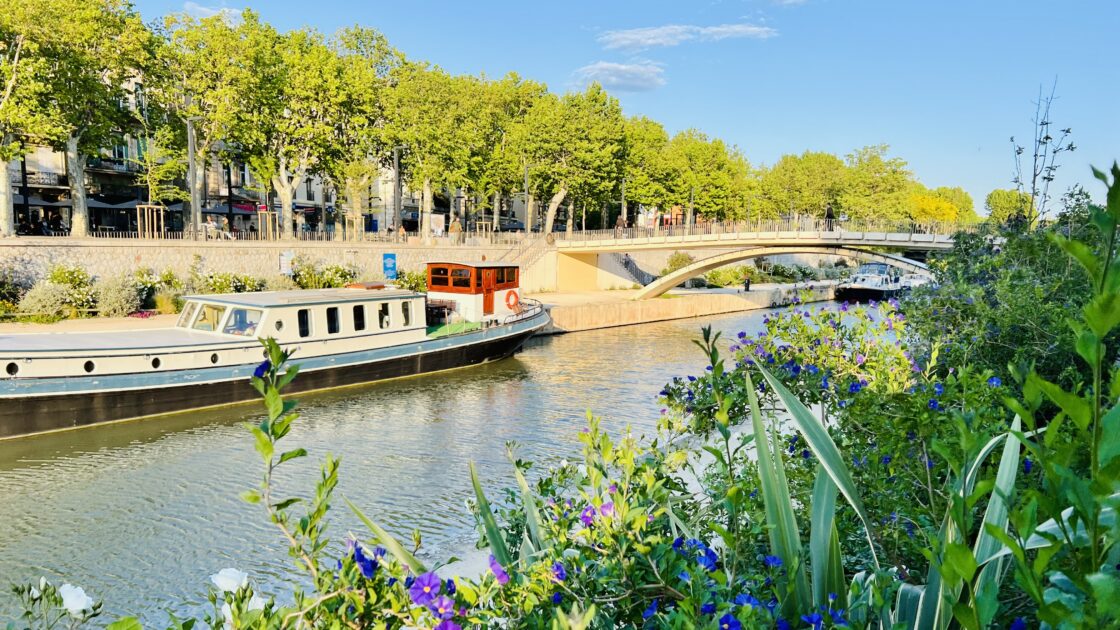 フランス南部のナルボンヌの川と花