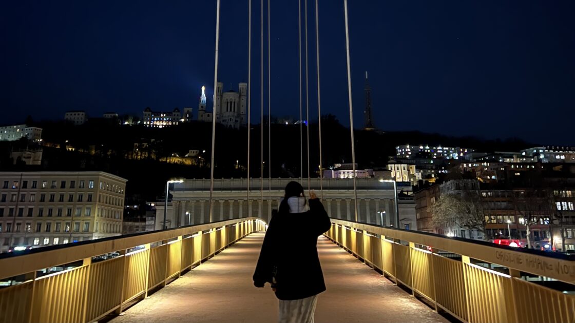 フランスのリヨンの橋と美しい夜景