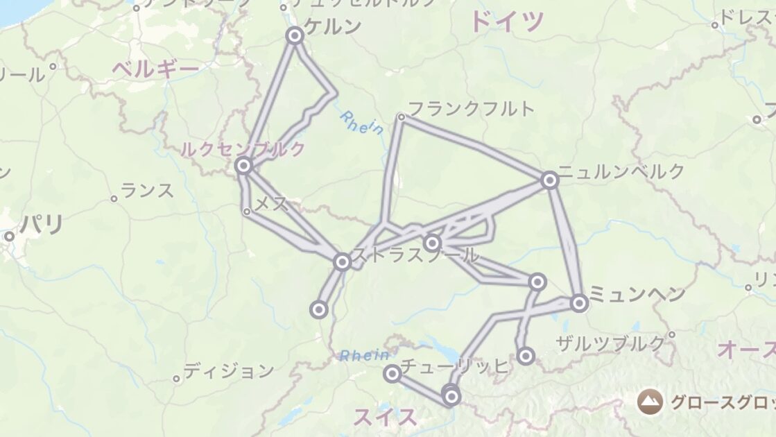 スイス発!独仏クリスマスマーケット弾丸4日間のマップ