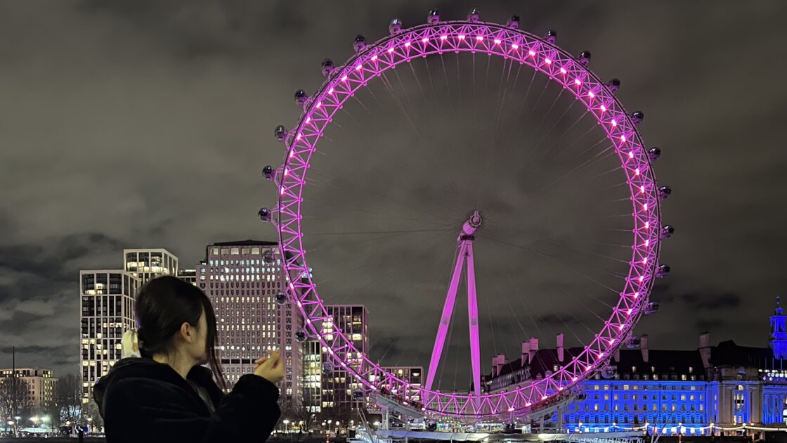 前日の昼間に下見をしたロンドンアイとテムズ川の風景